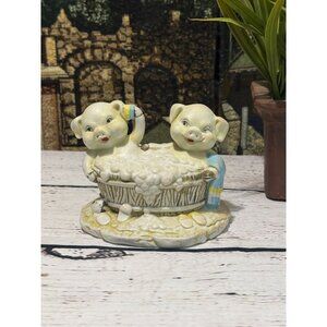 Vintage Ceramic 2 Pigs Sow And Boar Bubble Bath In Tub Figurine